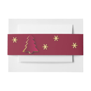 Classy Elegant Gold Red Christmas Tree Invitation Belly Band