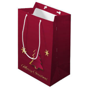 Classy Elegant Gold Red Christmas Tree Medium Gift Bag