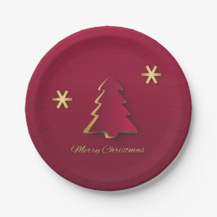 Classy Elegant Gold Red Christmas Tree Paper Plate