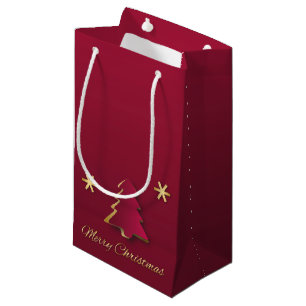 Classy Elegant Gold Red Christmas Tree Small Gift Bag