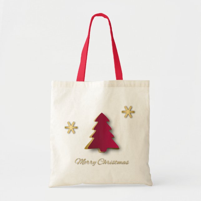 Classy Elegant Gold Red Christmas Tree Tote Bag (Front)