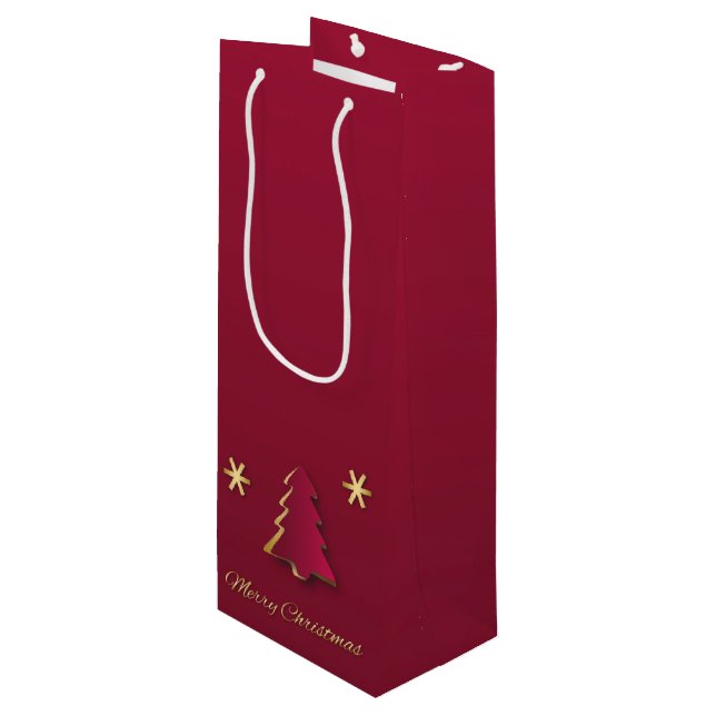 Classy Elegant Gold Red Christmas Tree Wine Gift Bag (Front Angled)