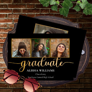Classy Elegant Gold Script Text Graduate 4 Photo  Announcement