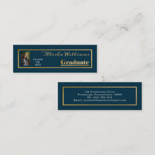 Classy Elegant Gold Text Graduate Photo Dk Teal Mini Business Card