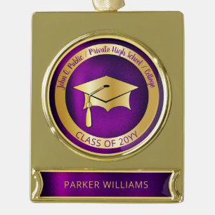 Classy Elegant Grad Cap School Graduate Graduation Gold Plated Banner Ornament