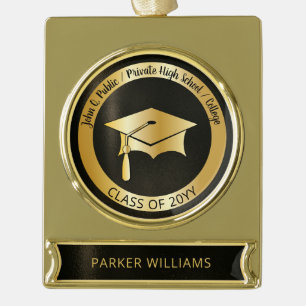 Classy Elegant Grad Cap School Graduate Graduation Gold Plated Banner Ornament
