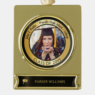 Classy Elegant Grad Cap School Graduate Graduation Gold Plated Banner Ornament