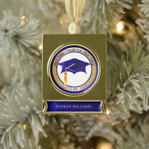 Classy Elegant Grad Cap School Graduate Graduation Gold Plated Banner Ornament