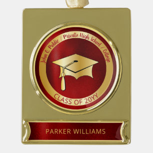 Classy Elegant Grad Cap School Graduate Graduation Gold Plated Banner Ornament