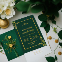 Classy Elegant Green and Gold wedding invitation