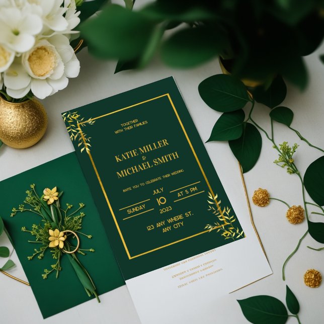Classy Elegant Green and Gold wedding invitation (Creator Uploaded)