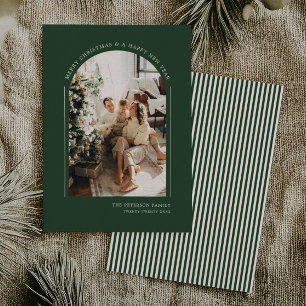 Classy Elegant Green Modern Christmas Family Photo Holiday Card