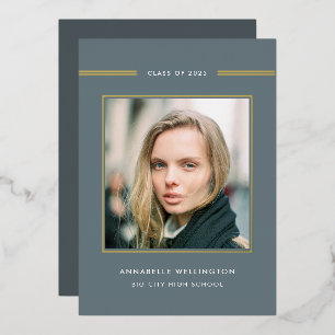 Classy Elegant Grey Graduation Photo Gold