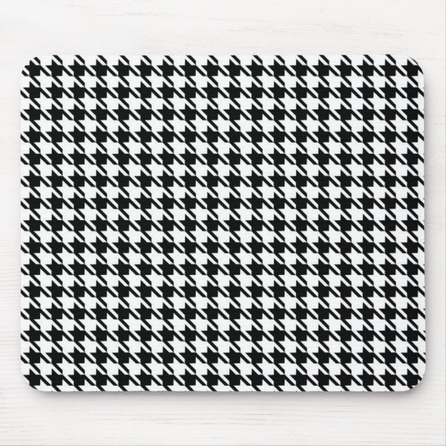 Classy Elegant Houndstooth Pattern Black And White Mouse Mat (Front)