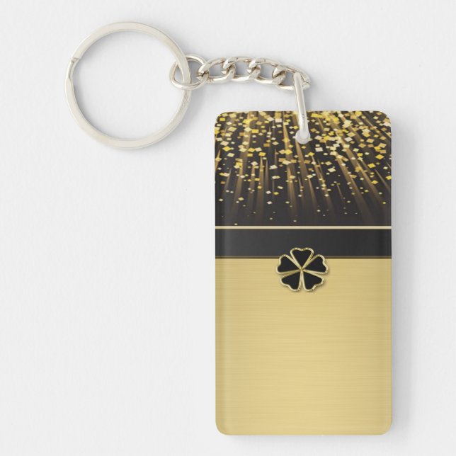 Classy Elegant Irish Shamrock ,Faux Gold Confetti Key Ring (Front)