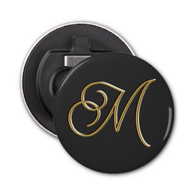  Classy Elegant Luxury Black Gold Minimal Monogram Bottle Opener (Front)