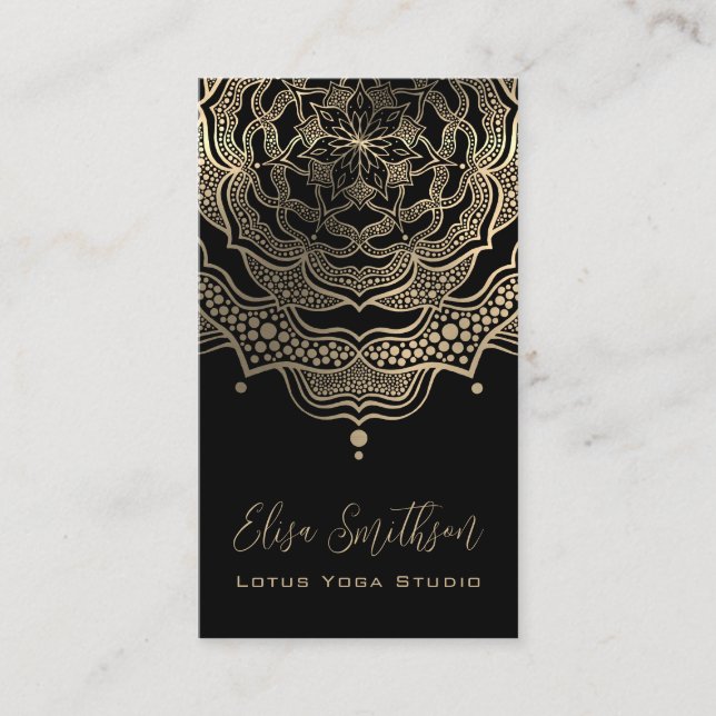  Classy Elegant Mandala Chic Luxury Black and Gold Business Card (Front)