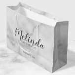 Classy Elegant Marble Personalised Bridesmaids Large Gift Bag<br><div class="desc">Classy Elegant Marble Personalised Bridesmaids Gift Bag
featuring personalised bridesmaid's name in grey modern calligraphy font style with title and wedding date in grey modern sans serif font style on white marble background.

Also perfect for Maid of Honour,  Flower Girl,  Mother of the Bride,  Groomsmen,  Best man and more.</div>