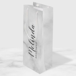 Classy Elegant Marble Personalised Bridesmaids Wine Gift Bag