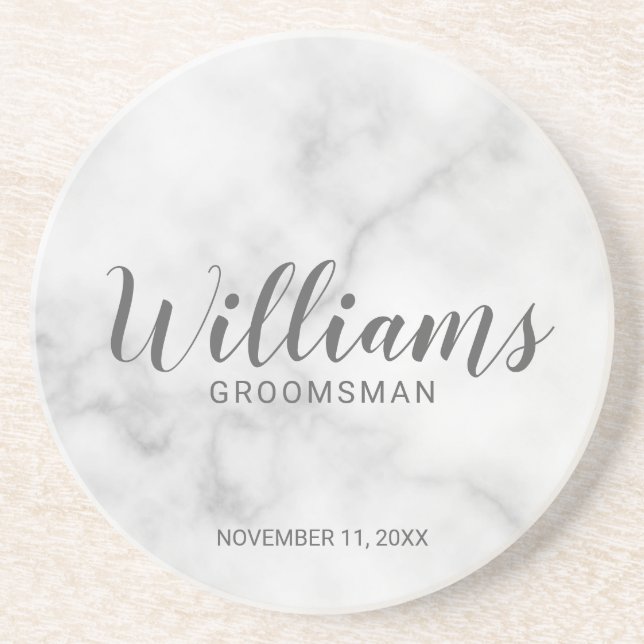 Classy Elegant Marble Personalised Groomsmen Coaster (Front)