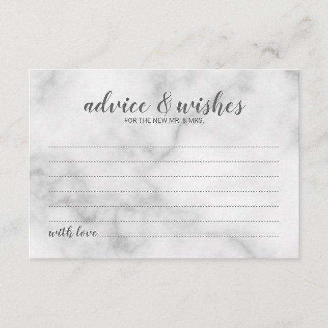 Classy Elegant Marble Wedding Advice Card (Front)