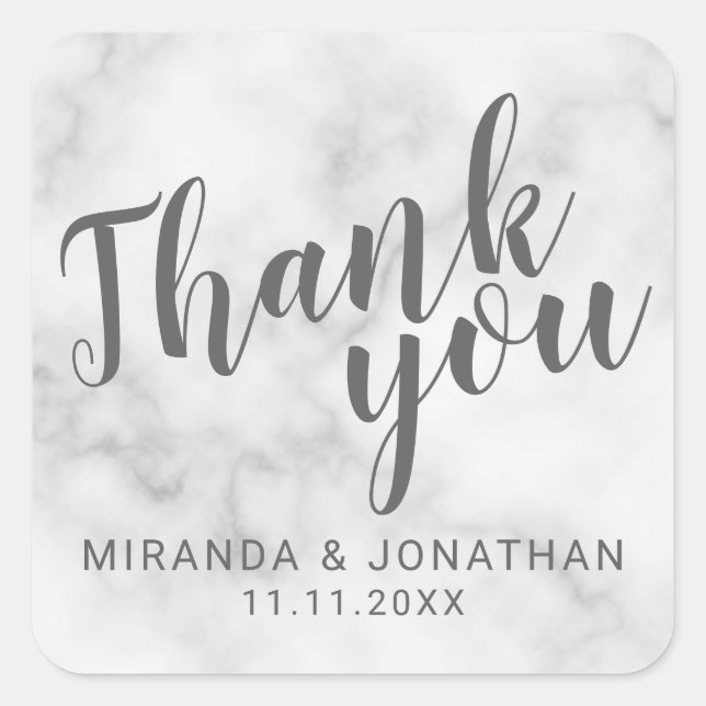 Classy Elegant Marble Wedding Favour Thank You Square Sticker (Front)