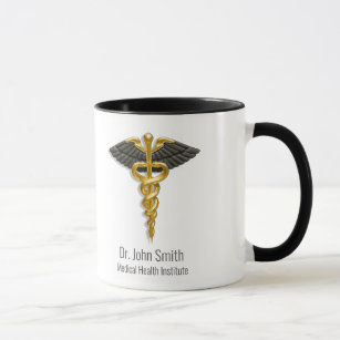 Classy Elegant Medical Gold Caduceus Black Wings Mug