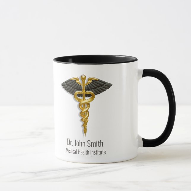 Classy Elegant Medical Gold Caduceus Black Wings Mug (Right)