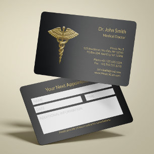 Classy Elegant Medical Gold Caduceus on Black Appointment Card