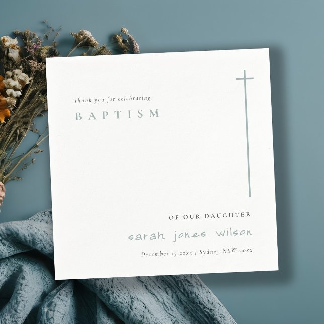 Classy Elegant Minimal Blue Typography Baptism Napkin (Creator Uploaded)