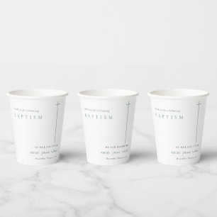 Classy Elegant Minimal Blue Typography Baptism Paper Cups