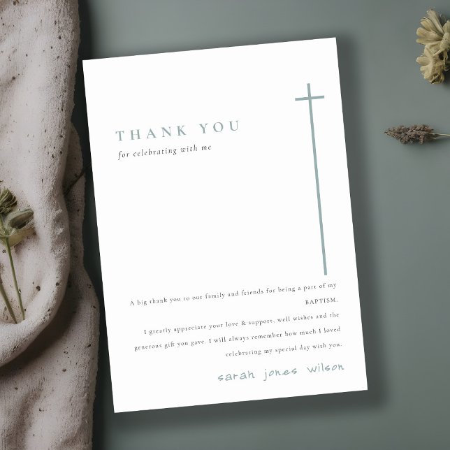 Classy Elegant Minimal Blue Typography Baptism  Thank You Card (Creator Uploaded)