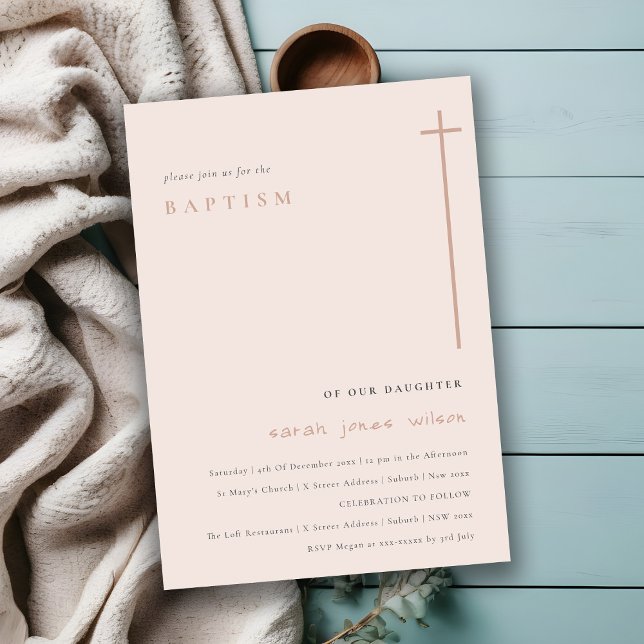 Classy Elegant Minimal Blush Typography Baptism Invitation (Creator Uploaded)