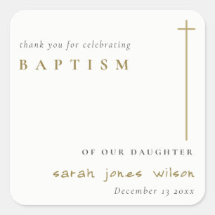 Classy Elegant Minimal Gold Typography Baptism Square Sticker