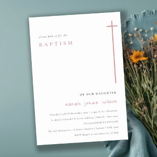 Classy Elegant Minimal Pink Typography Baptism Invitation