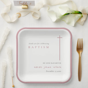 Classy Elegant Minimal Pink Typography Baptism Paper Plate