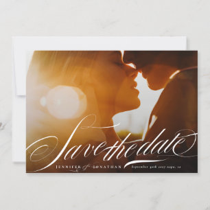 Classy Elegant Navy Blue Calligraphy QR Code Photo Save The Date