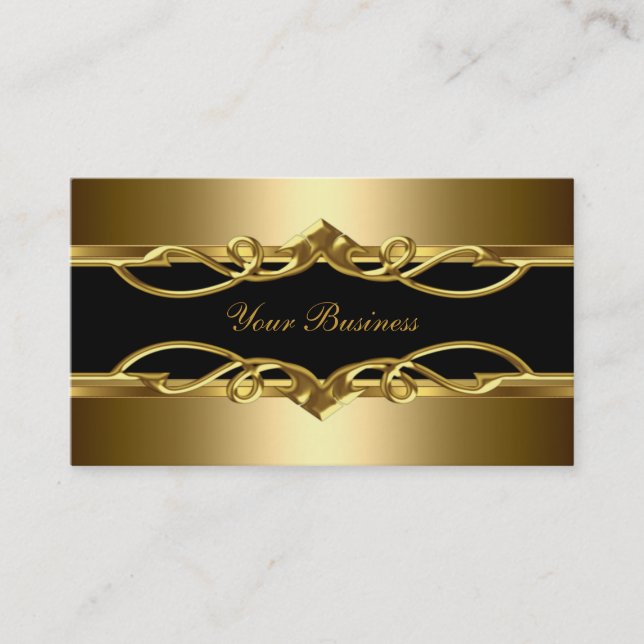 Classy Elegant Ornate Gold On Gold Black 2 Business Card (Front)