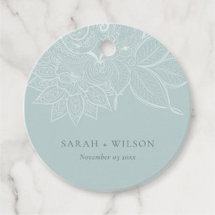Classy Elegant Ornate Paisley Dusky Blue Wedding Favour Tags