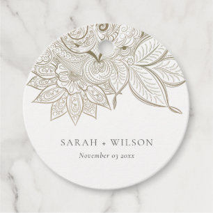 Classy Elegant Ornate Paisley Ivory Gold Wedding F Favour Tags