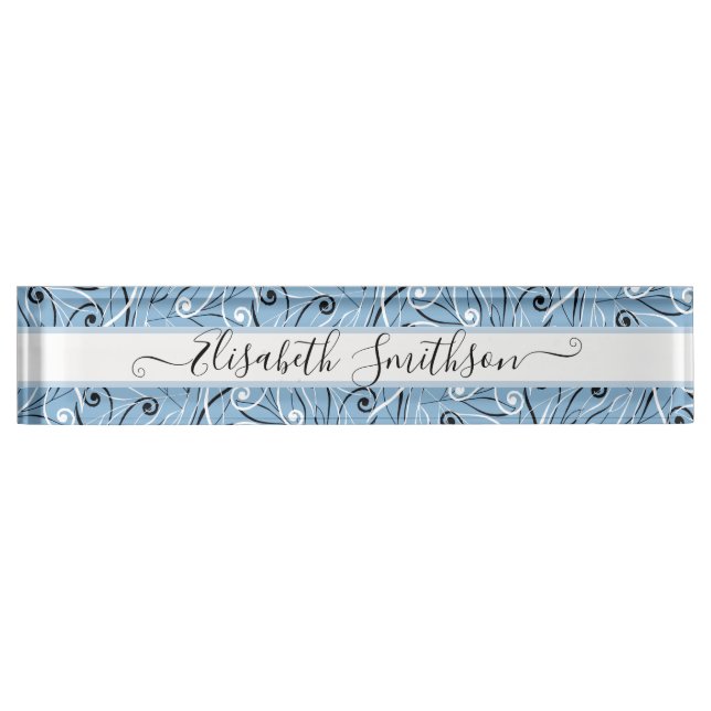   Classy & Elegant Pastel Blue Professional Floral Nameplate (Front)