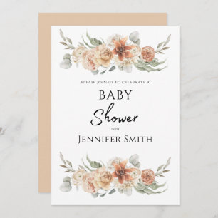 classy elegant peach pink flowers baby shower  save the date