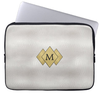 Classy Elegant Personalised Faux White Leather Laptop Sleeve