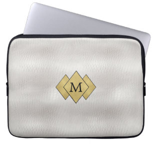 Classy Elegant Personalized Faux White Leather Laptop Sleeve