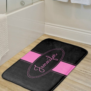 Classy Elegant Pink Black Custom Name Personalized Bath Mat
