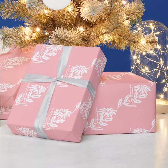 Classy Elegant Pink Christmas Candle Poinsettia Wrapping Paper (Holidays)
