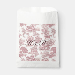 Classy Elegant Pink Horse Toile Name Initials Favour Bags