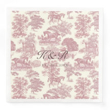 Classy Elegant Pink Horse Toile Name Initials