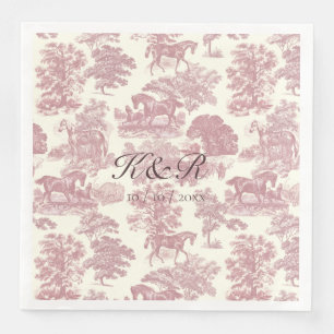 Classy Elegant Pink Horse Toile Name Initials Napkin