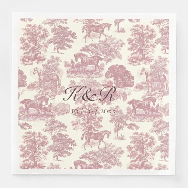 Classy Elegant Pink Horse Toile Name Initials Napkin (Front)